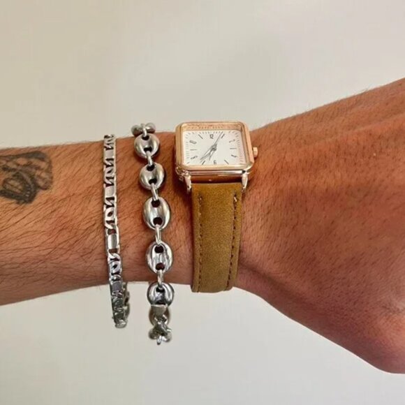 brown old money luxury square leather watch - Picture 4 of 8